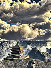 Image showing Buddhist Temple in mountains