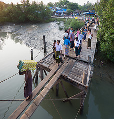 Image showing Passengers boarding a ferry in Sittwe, Myanmar