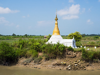 Image showing Small pagoda amid rice fields in Myanmar