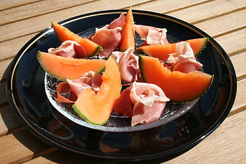 Image showing Serrano ham and Cantaloupe melon