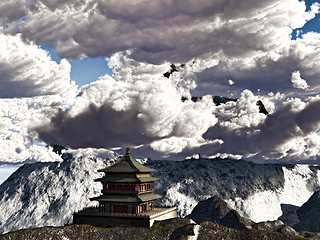 Image showing Buddhist Temple in mountains