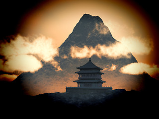 Image showing Buddhist Temple in mountains