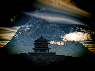 Image showing Buddhist Temple in mountains