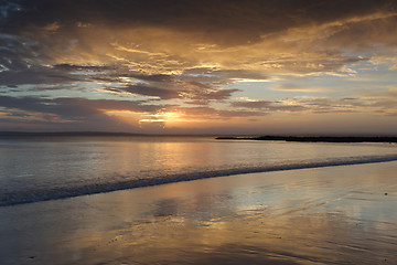 Image showing Sunset colours and tranquil waters Cabbage Tree Beach