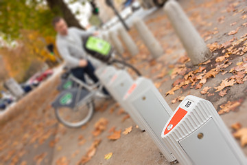 Image showing Station of urban bicycles for rent