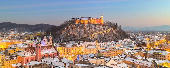 Image showing Panorama of Ljubljana in winter. Slovenia, Europe.