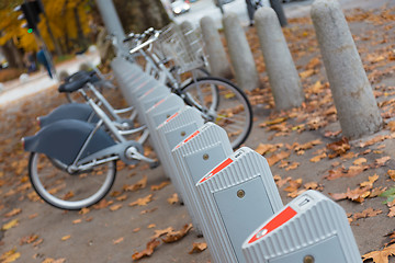 Image showing Station of urban bicycles for rent