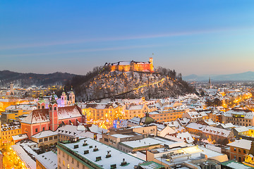 Image showing Panorama of Ljubljana in winter. Slovenia, Europe.