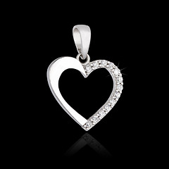 Image showing Silver diamond pendant in shape of heart