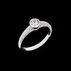 Image showing Engagement diamond ring on black background