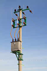 Image showing Electric transformer on electric pole