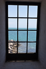 Image showing View of the shore from a lighthouse window