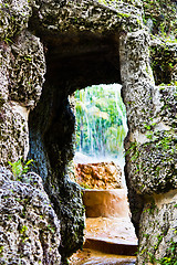 Image showing Decorative waterfall in a garden