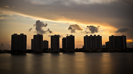 Image showing Sunset on condo buildings in Miami, Florida