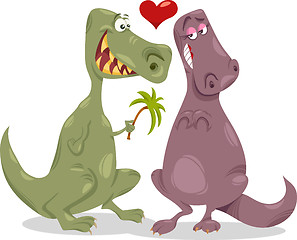 Image showing dinos in love cartoon illustration