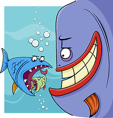 Image showing bigger fish saying cartoon illustration