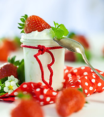 Image showing Fresh strawberries with healthy yogurt