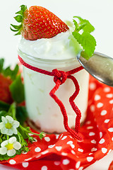 Image showing Fresh strawberries with healthy yogurt