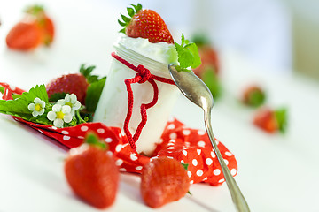 Image showing Fresh strawberries with healthy yogurt