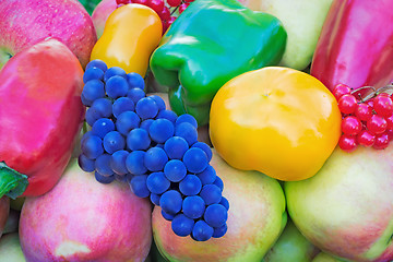 Image showing A variety of large ripe fruits and vegetables in the container.