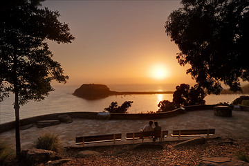 Image showing Lovers enjoy the sunrise over Pittwater Palm Beach