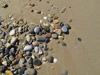 Image showing Sand background with sea pebbles