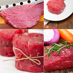 Image showing different raw beef cuts collage