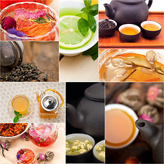 Image showing collection of different herbal tea infusion collage