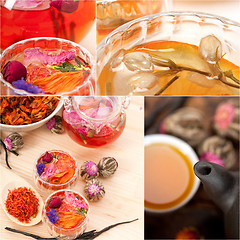 Image showing collection of different herbal tea infusion collage