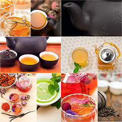 Image showing collection of different herbal tea infusion collage