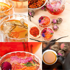 Image showing collection of different herbal tea infusion collage