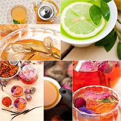 Image showing collection of different herbal tea infusion collage