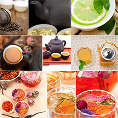 Image showing collection of different herbal tea infusion collage