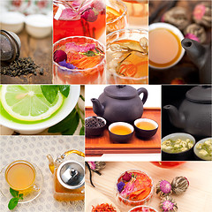 Image showing collection of different herbal tea infusion collage