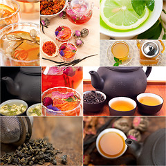 Image showing collection of different herbal tea infusion collage