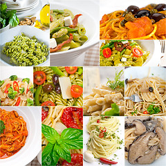 Image showing collection of different type of Italian pasta collage