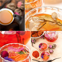 Image showing collection of different herbal tea infusion collage