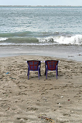 Image showing Chairs at beach