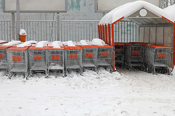 Image showing Snow shopping carts