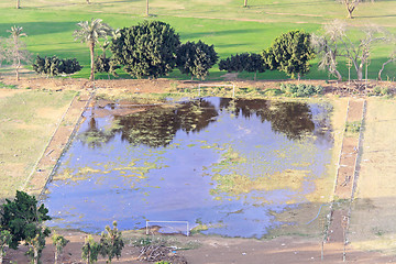 Image showing Flooded soccer field