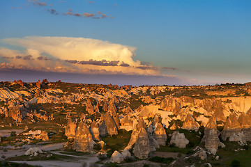 Image showing View of sunset Cappadocia valley in spring