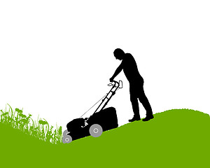 Image showing Man with lawn-mower