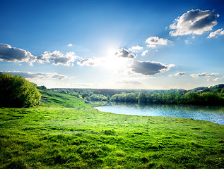 Image showing Lawn near river