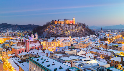 Image showing Panorama of Ljubljana in winter. Slovenia, Europe.