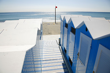 Image showing Blue beach huts.