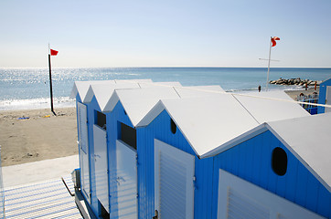 Image showing Blue beach huts.