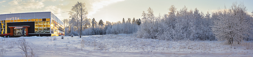 Image showing Panorama of house in snowy forest