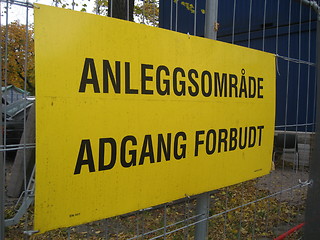 Image showing Norwegian warning sign at construction  site