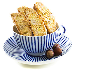 Image showing Biscotti in a blue cup.