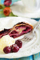 Image showing Piece of cherry strudel.